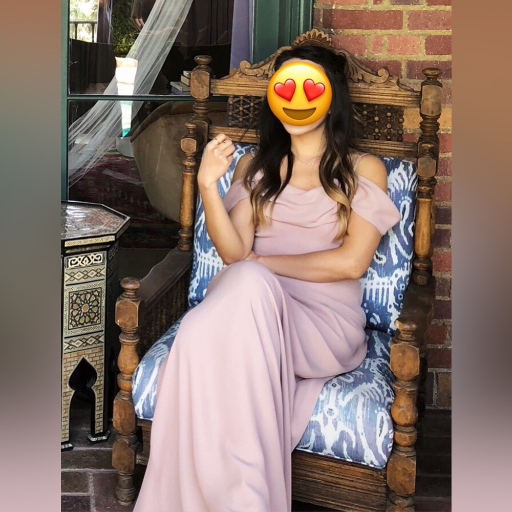 Lulu’s reflective radiance taupe chiffon maxi dress